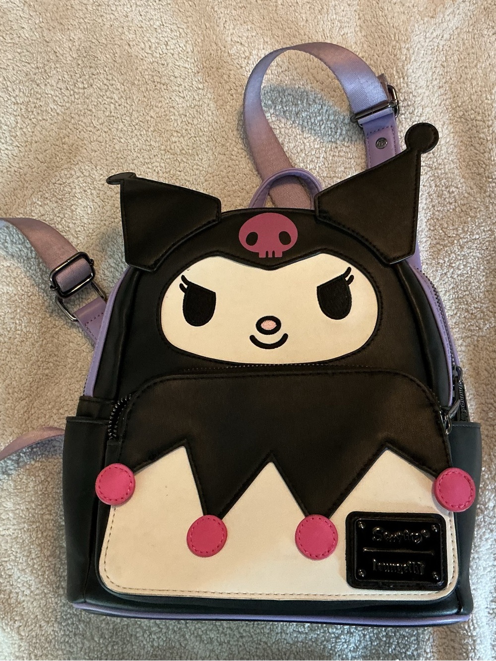 Loungefly Kuromi Mini Backpack - Black, White & Lavender with Pink Accents